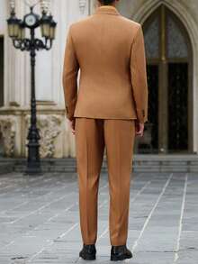 Manfinity Bizformal Completo da uomo composto da giacca doppiopetto a maniche lunghe con collo a revers e pantaloni, in tinta unita, per l'ufficio