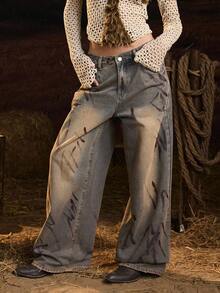 Easelle Vintage Nomadic Tie-Dye Casual Y2K Straight Leg Low Waist Women Jeans Baggy Jeans Y2k Cowboy Pants For Women Cowgirl Pants Wide Leg Jeans Woman Western Pants - Multicolor - View 6