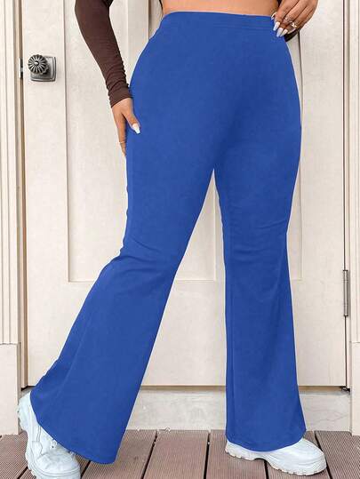 Vionelle Women's Plus Size Solid Color Flared Pants