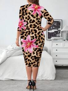 Modelyn 休闲简约大码连衣裙，V领，半袖