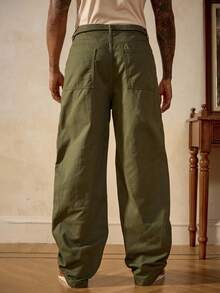 RivetRise Men's Casual Everyday Commute Simple Solid Color Drawstring Waist Slant Pocket Loose Wide Leg Jeans