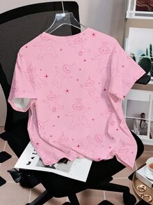 Teletubbies X SHEIN Camiseta de manga corta con gráficos de dibujos animados y letras lindas para mujer, de verano