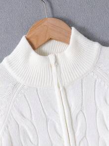 SHEIN 男童粗针织半拉链高领毛衣，休闲套头衫，适合居家、外出和聚会，秋冬，奶油白色 - 米色 - 查看 4