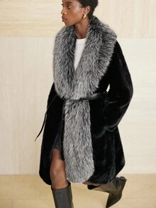 Aveloria Modichic Fashionable, Stylish, Minimalist Design, Elegant, Slimming Large Faux Fur Collar Women Jacket - Black - View 5