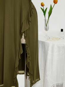 SHEIN ICON Váy ôm cổ vuông viền bèo nhún cỡ lớn, phù hợp cho đám cưới, tiệc tùng, khách dự tiệc, trang phục mùa xuân lãng mạn - xanh quân đội - Xem 4