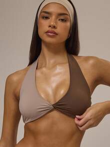 Musera Sport Plunge Halterneck Contrast Sports Bra Active Workout Fall Autumn Cute - Multicolor - View 2