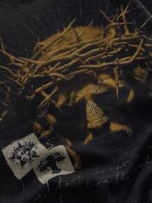 ROMWE MEN Street Life Maglione a girocollo da uomo con stampa di Gesù, abbigliamento casual alla moda, adatto per autunno e inverno, stile grunge