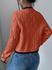 Selianne French Casual Versatile Diamond Textured Long Sleeve Pullover Knit - Red - View 3