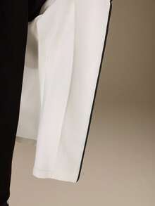 Modelyn Women's White Pleated Waist Closure Collar Contrast Color Cuff Design Long Sleeve Blazer Jacket - White - View 8
