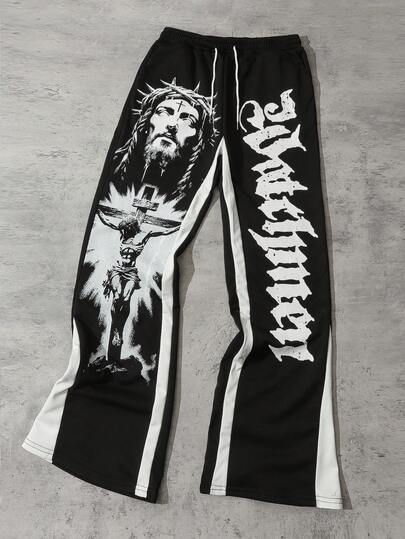 Street Life Pantaloni della tuta a zampa con patchwork a strati, stile di strada retrò per uomo