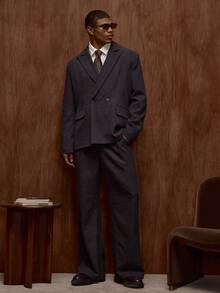 Musero Men Long Sleeve Double Breasted Blazer Fall/SPRING SUMMER Clothes Tailoring Suits - Navy Blue - View 5