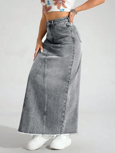 SHEIN ICON 大码女式复古水洗牛仔裙，秋冬