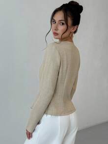 Aloruh Solid Button Front Top - Khaki - View 2