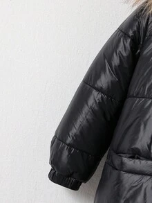 SHEIN 1pc Young Boy Casual Solid Black Long Sleeve Hooded Loose Cotton Jacket, New Autumn/Winter Back To School - Black - View 5