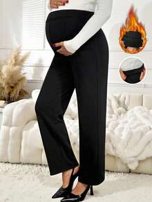 SHEIN 孕妇装纯色休闲裤 - 黑色 - 查看 4