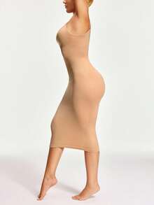 SHAPORA Women's Solid Color Round Neck Bodycon Sleeveless Shaping Dress - Beige - View 6