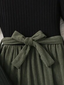 SHEIN Teen Girls' Elegant Casual Knit Patchwork Leopard Print Long Sleeve Dress - Multicolor - View 4