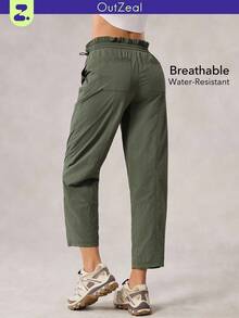 OutZeal 女士防水荷叶边腰带直筒户外裤，适合秋季徒步露营旅行 - 綠色 - 查看 1