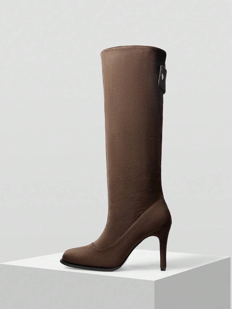 WOMEN'S BROWN NEW SQUARE TOE THIN HEEL VINTAGE MID-CALF BOOTS, AUTUMN/WINTER