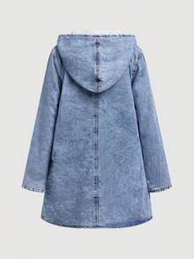 EMERY ROSE Women's Fall/Winter Long Sleeve Hooded Denim Jacket With Button Closure And Thermal Lined Thickened Denim - Blue - View 6