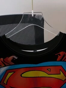 SUPERMAN X SHEIN 男士休闲人体印花圆领短袖T恤，夏季 - 白色 - 查看 6