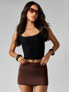 MISSGUIDED 仿皮迷你裙，高腰紧身，适合俱乐部派对，夜间外出，时尚宣言 - 咖啡棕 - 查看 1