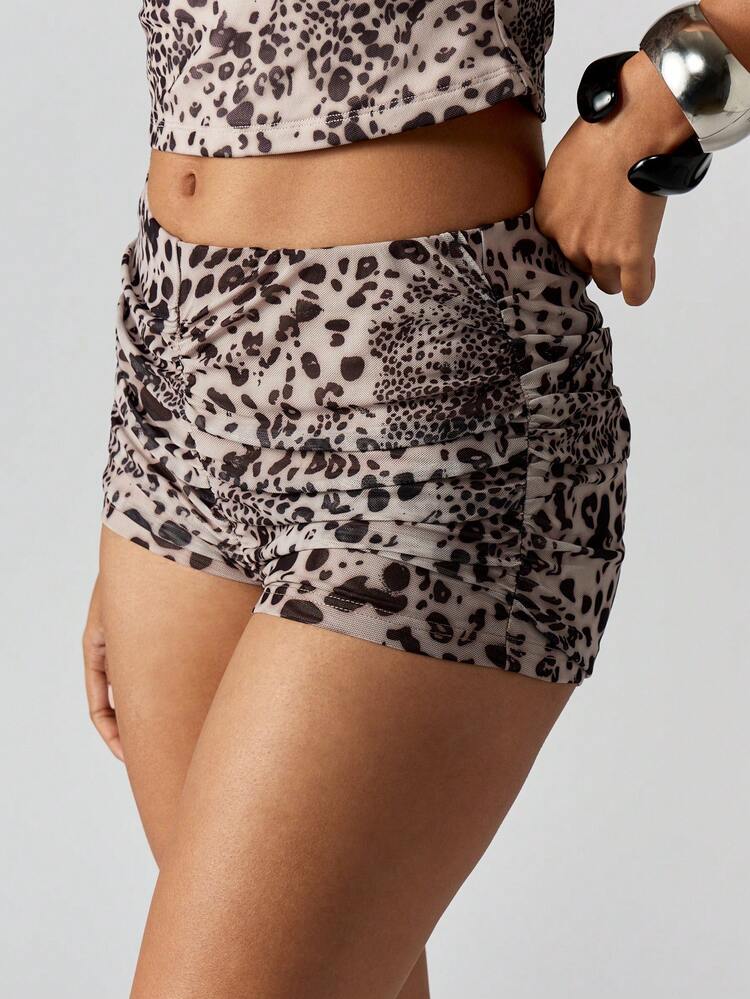 MISSGUIDED Ruched Animal Print Mini Shorts For Summer Festival Beach Vacation