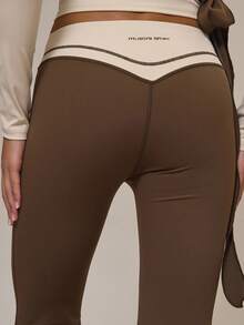 Musera Sport Crossover Contrast Waistband Fitted Flared Yoga Pants Only Gym Active Sports Workout Cinnamon Swirl Winter - Multicolor - View 5
