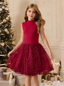 2pcs/Set Tween Girls Sleeveless Dress And Long Sleeve Cardigan Co-Ord Outerwear Fall Winter - Red - View 6
