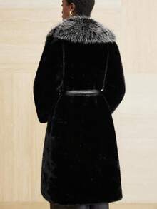 Aveloria Modichic Fashionable, Stylish, Minimalist Design, Elegant, Slimming Large Faux Fur Collar Women Jacket - Black - View 3