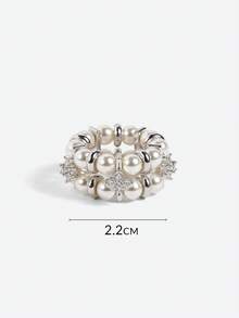 Opalesca White Double-Layer Pearl Ring, Niche Design, Luxurious & Elegant,For Mom/Women/Girl/Mother,Fall/Autumn/Winter,Outfits,Old Money,Premium,Pearl,Elegant,Fairycore/Fairy - White - View 6
