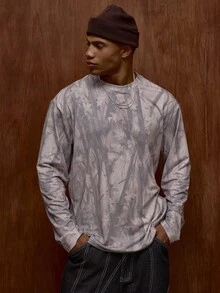 Musero Herren Langarm Rundhals T-Shirt mit durchgehendem Baum-Muster, Herbst/Winter Kleidung