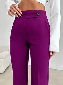Pantaloni eleganti da donna a vita alta, di colore unito, con pieghe e tasche