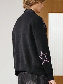 Daypath Casual Loose Button-Front Long Sleeve Cardigan For Men, For Fall Winter - Black - View 2