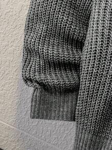 SHEIN Sweter z okrągłym dekoltem dla chłopców w jednolitym kolorze, prosty i uniwersalny, odpowiedni do dojazdów do pracy, szkoły, na co dzień, w podróży, na świeżym powietrzu, na imprezę studencką, na jesień/zimę - Szary - Zobacz 6