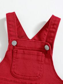 SHEIN Baby Boys' Casual Cute Bear And Letter Pattern High Elasticity Skinny Denim Overalls Jumpsuit ,Casual And Versatile For Baby Baby Spring/Summer Clothes Spring Break Outfit Streetwear Outfits - Red - View 3