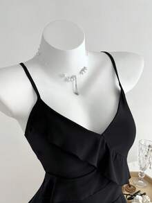 Elamini Blusa Sin Mangas De Mujer Con Dobladillo De Volantes Y Color Sólido