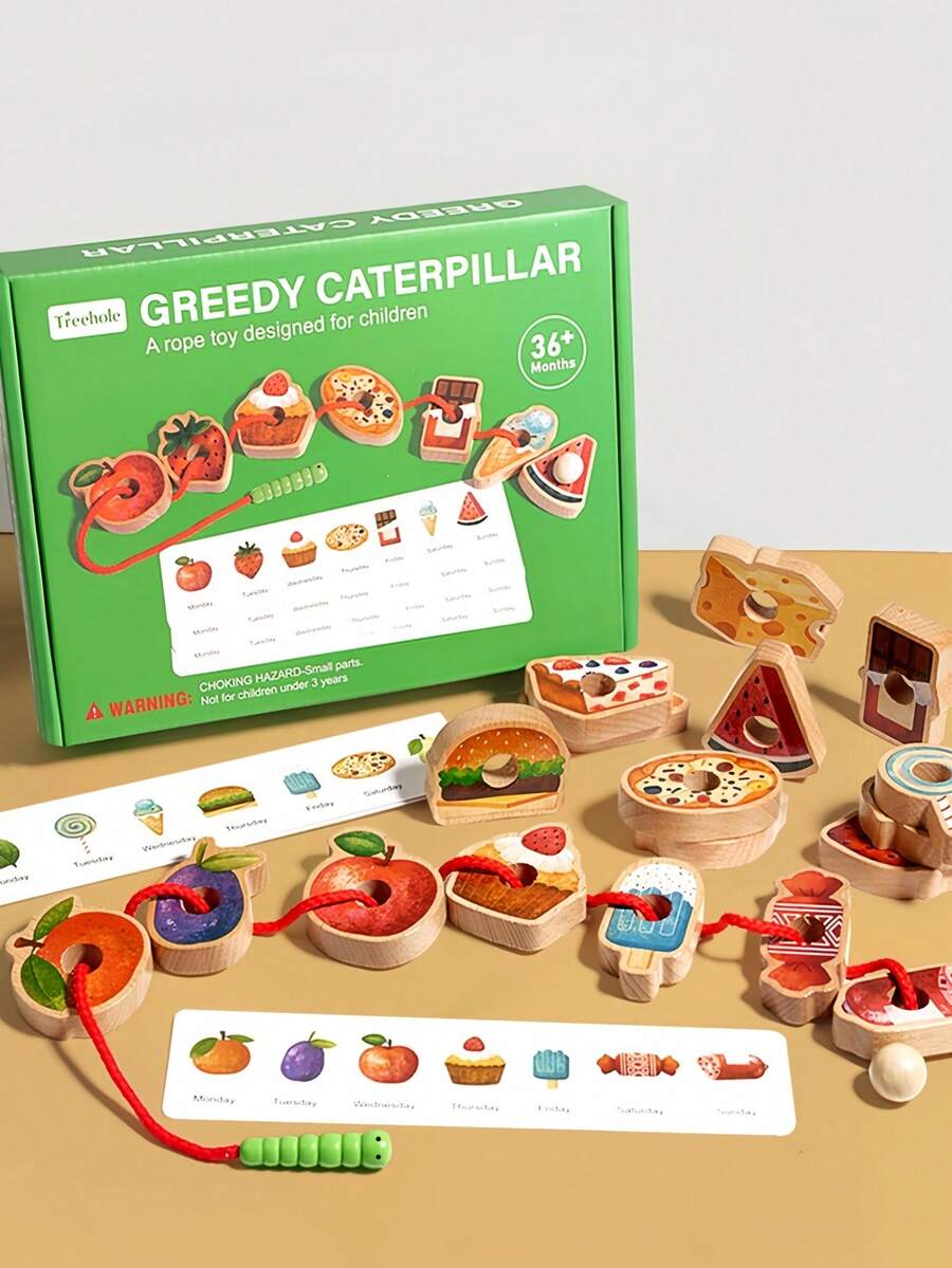 Zazumi Hungry Caterpillar String Threading Toy Educational Montessori Fine Motor Skills Toys For Toddlers Kids Travel Activities Learning Developmental Toys Party Favors Preschool Classroom - Multicolor - View 1