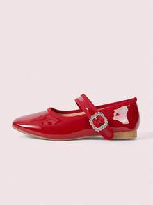 CUCCOO DOLLMOD Women's Solid Color Glossy Buckle Design Casual Flat Loafers - Burgundy - View 7