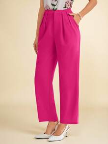 Amorya Pantalones de traje sencillos y lisos para mujer en otoño/invierno - Rosa Fucsia - Ver 3