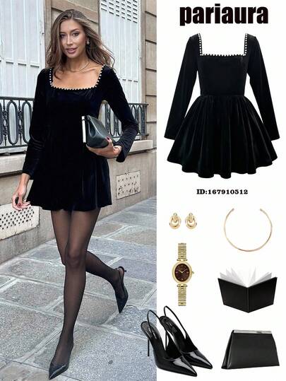 Pariaura Fall Dresses For Women Elegant Dresses For Party Elegant Dress For Women Elegant Dresses For Party Halloween Costumes For Women New Autumn Collection: French Vintage Elegant Ladylike Dress In Classic Black Velvet Fabric, With Square Neck Embellished By Pearls, Long Sleeves, Waist-Defined Slim-Fit Silhouette & Flared Hem – A Luxurious Elegant Mini Cocktail Dress Perfect For Parties, Dates, Dinners And Daily Wear Party Dress Party Dresses For Women Elegant Dress For Women Elegant Dresses For Party Country Concert Outfit Fall Dresses For Women Party Dress Elegant Dresses For Party Winter Dress Winter Dress Women Halloween Costumes For Women Christmas Dress Christmas Clothes For Women Fall Women Clothes Party Dress For Women Dresses For Women Elegant Elegant Dresses For Women Classy Outfits For Women Winter Dress Women Winter Dress