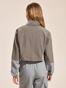 Exploreva Women Sports Jackets Wowen Y2K Zip-Up Loose Casual Jacket, Spring & Autumn, Fall Winter Jackets, Nylon Jackets, Sportswear, Daily Wear Jacket , Activewear, Sportwear, Tracksuit, Back To School, Retro Streetwear Streetstyle. Preppy, Blokecore, Reflective Jacket Sportswear Women Cropped Workout Jacket Cropped Windbreaker Cropped Zip Up Jacket - Grey - View 2