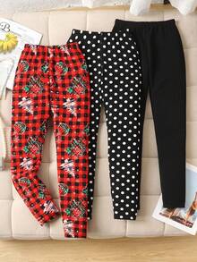 Set de 3 piezas de Leggings casuales ajustados de punto para niñas preadolescentes