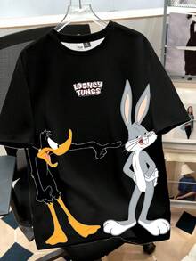 Looney Tunes X Manfinity Manfinity Joysei Men's Casual Cartoon Pattern Round Neck Short Sleeve T-Shirt, Summer