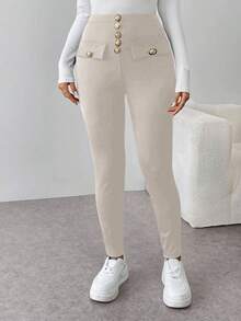 EMERY ROSE Women's Casual Solid Color Slim Fit Pants - Light Grey - View 7