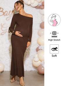 Loomaby 孕妇装、性别暴露连衣裙、孕妇装、婴儿洗礼连衣裙 - 棕色 - 查看 3