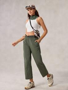 OutZeal 女士防水荷叶边腰带直筒户外裤，适合秋季徒步露营旅行 - 綠色 - 查看 6