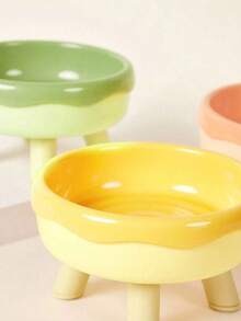 Zazumi PETSIN 1pc Pet Cat Neck Protective Water/Food Bowl, Plastic Macaron Color 4-Legs Bowl