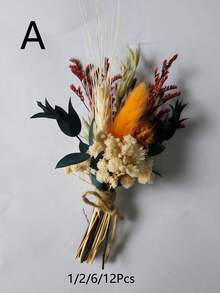 SHEIN 1/2/6/12 件迷你干花花束、装饰、伴娘求婚花童礼盒、波西米亚风婚礼餐桌中心装饰、小干蒲苇花瓶装饰、小干花生日蛋糕装饰礼物毕业、秋季装饰、秋季