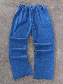 PAVTROS Manfinity Streetrush Men's Fashionable Casual Denim Effect Print Frayed Drawstring Sweatpants - Blue - View 2